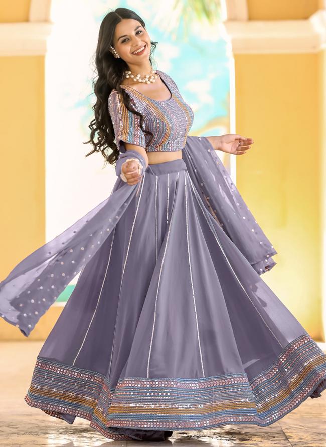 Georgette Purple Party Wear Embroidery Work Lehenga Choli